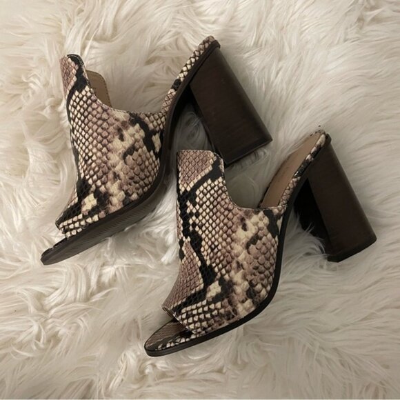 Aldo Snake Print Leather Slip on Block High Heel Sandal Shoe Mules Size 8 bin 3L - Picture 5 of 7